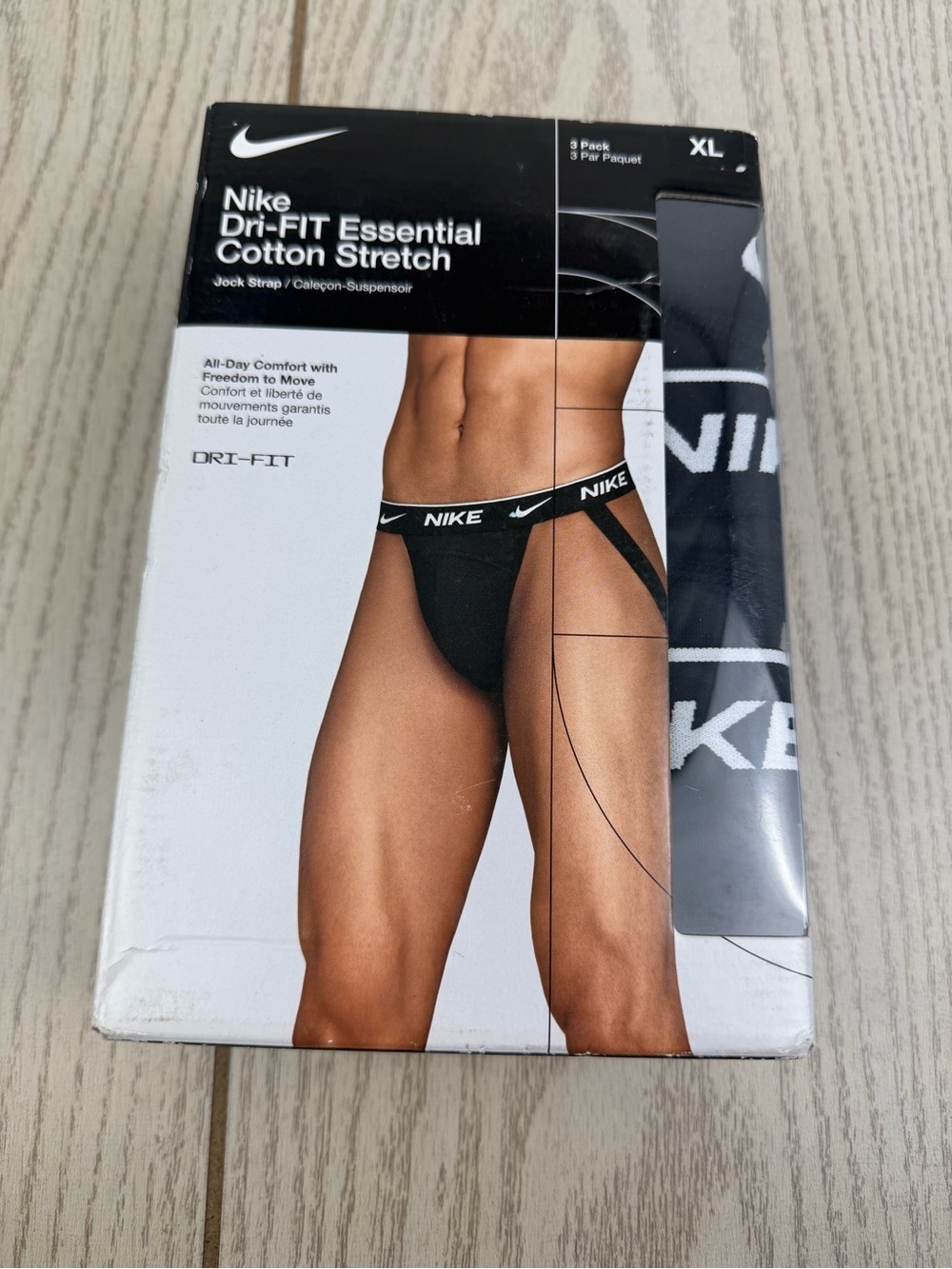 Nike Men's Dri-FIT Essential Cotton Stretch Jock Strap 3 Pack XL Black $42.50